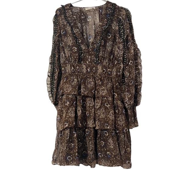 Ulla Johnson Tiered Silk Blend Brisa Mini Dress Noir Patchwork Sz 2 Party Dress - Picture 2 of 16